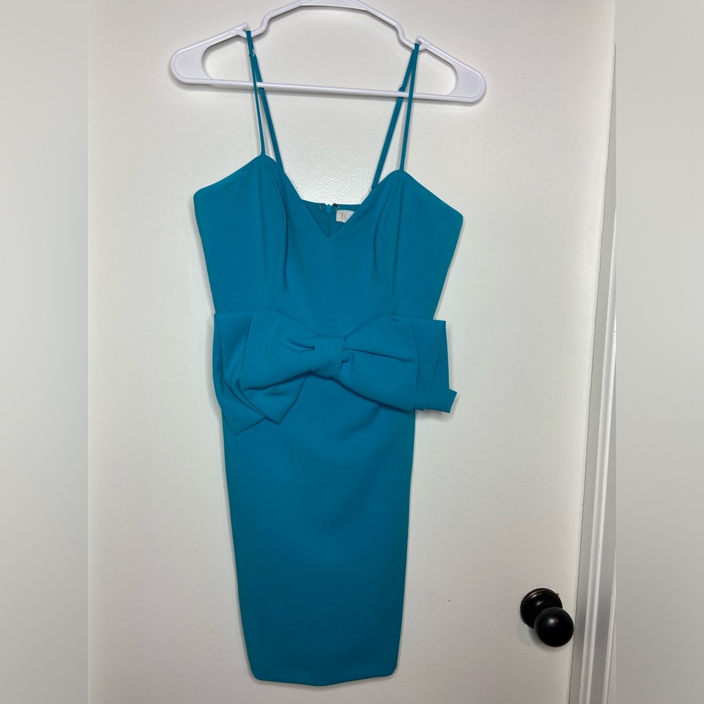 KARLIE Teal Solid Bow Sweetheart Mini Dress